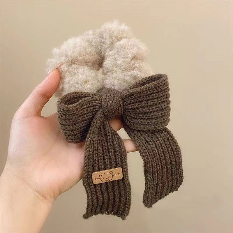 New Autumn And Winter Wool Bow Plush Hair Ring