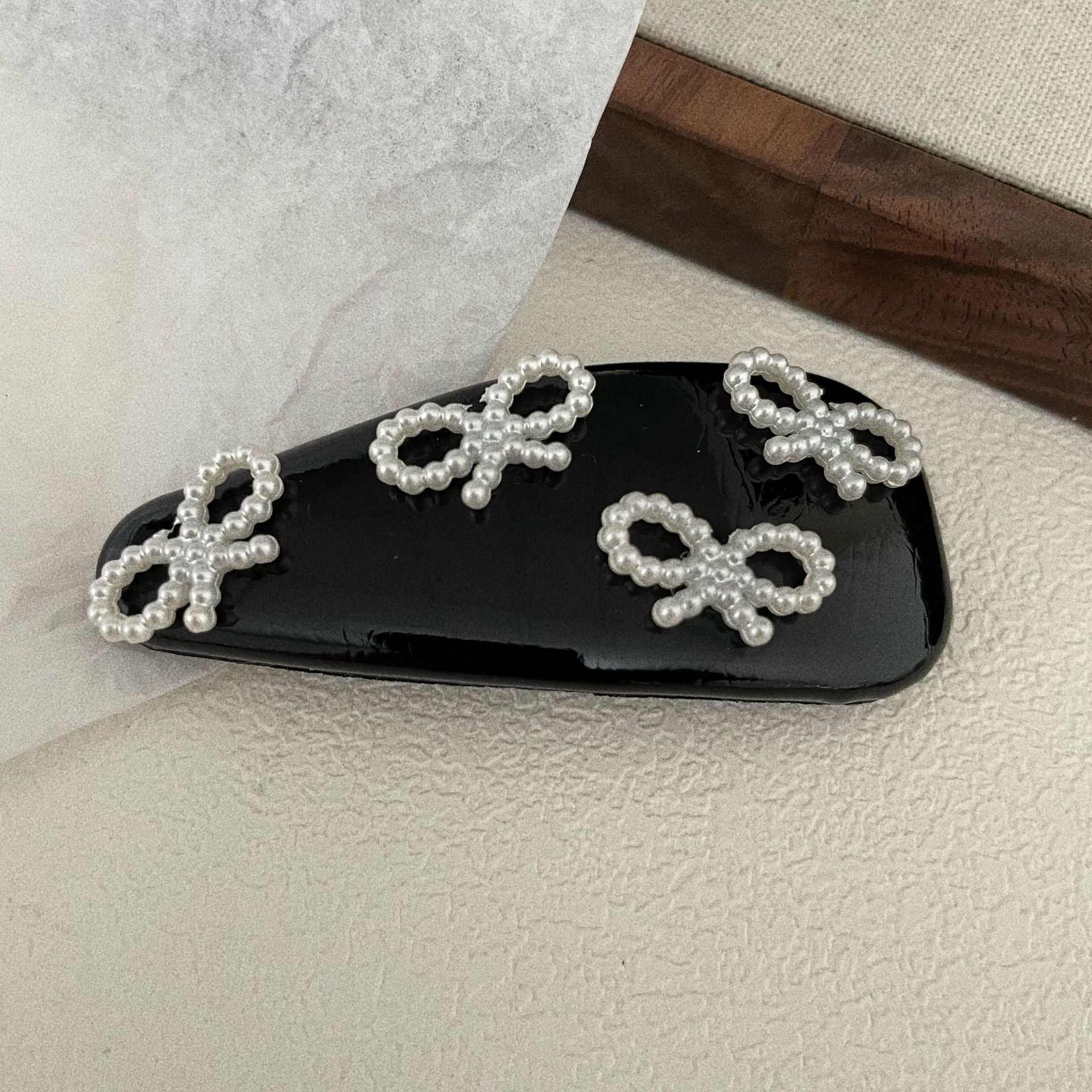 Leather Pearl Barrettes Women's Bow