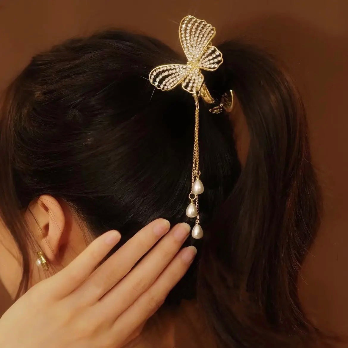 Best Super Fairy Butterfly Diamond Tassel Horsetail Hair Clip
