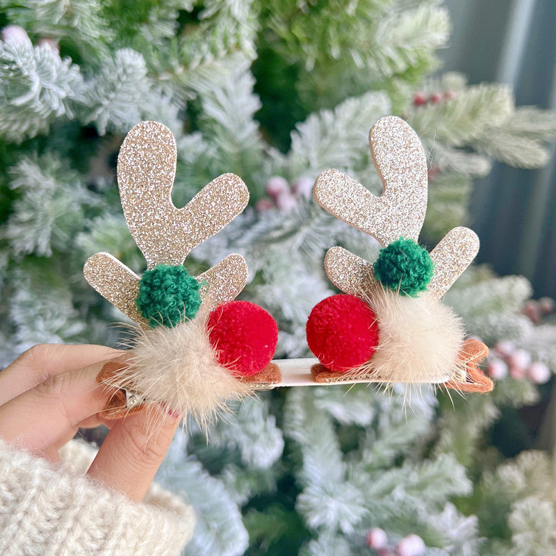 Christmas Barrettes Cute Elk Horn A Pair Of Hairclips