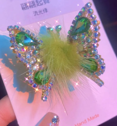 Women's Fashionable Mink Fur Moving Butterfly Hair Clip