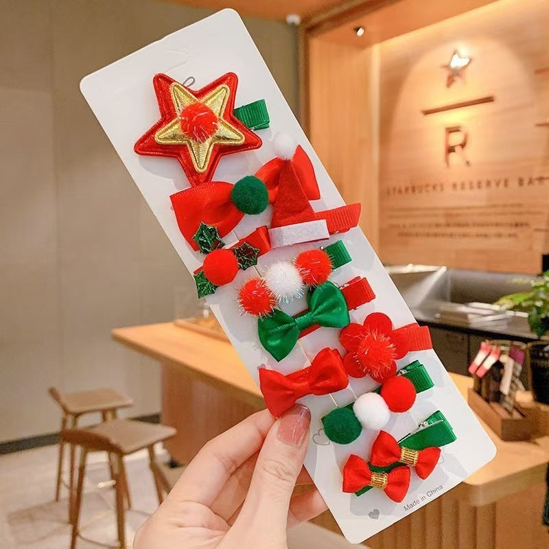 Bowknot Hairpin Cute Headwear Cartoon Cloth Bell Elk Snowflake Christmas Tree Barrettes Suit