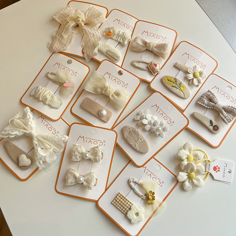 Lace Bow Press Clip Children's Pearl Embroidery Flower Barrettes Baby