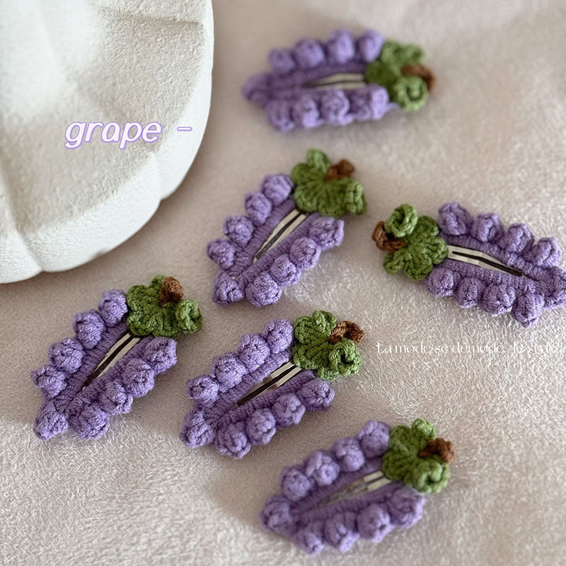 Grape Purple Wool Barrettes Cute Fabric Fruit Bang Clip