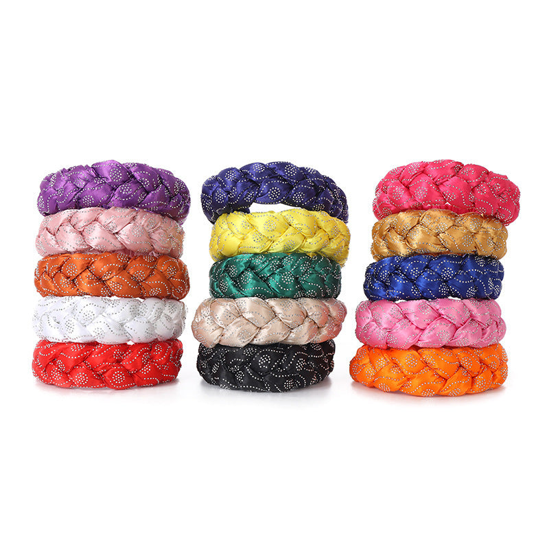 Satin Multicolor Perm Drill New Twist Braid Hairband Hair Ring