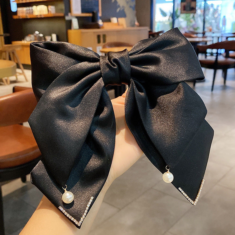 Bow Barrettes Long Pearl Spring Clip