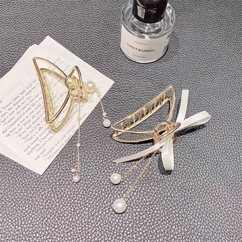 New Hair Accessories Ins Online Influencer Refined Pearl Metal Grip Korean Head Shark Clip Hairware