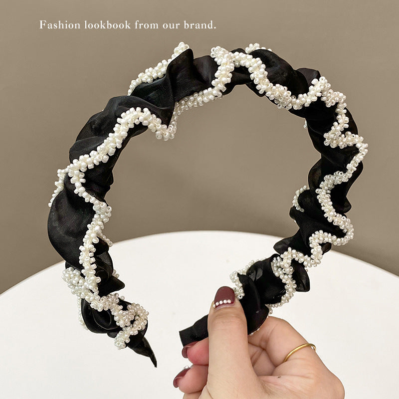 Pearl Headband Small Wide-brimmed Gauze