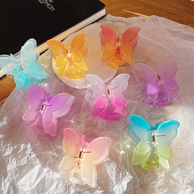 Gradient Color Double Butterfly Frosted Hair Clip