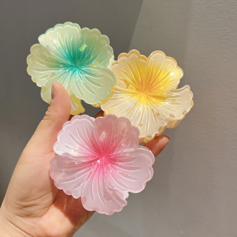 Gradient Color Curly Heart Flower Barrettes Large Headdress