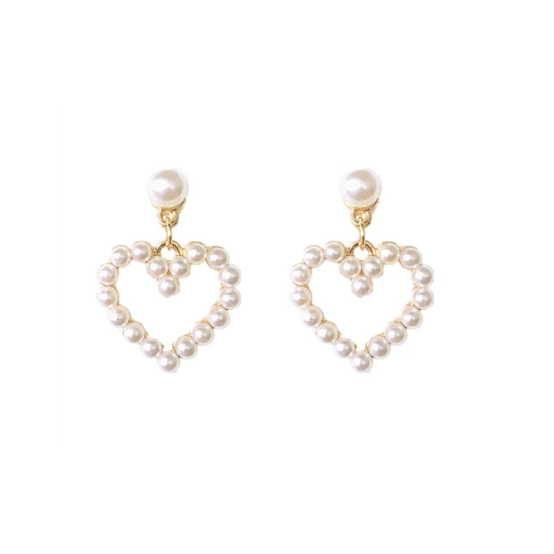 Ladies Full Heart Pearl Bow Cutout Hair Clip