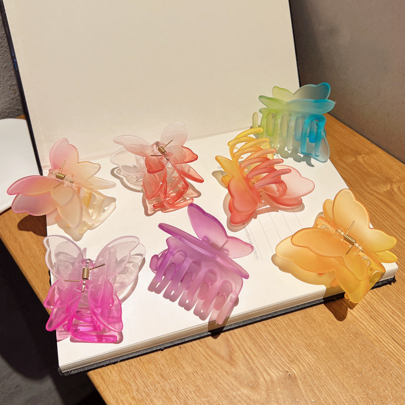 Gradient Color Double Butterfly Frosted Hair Clip