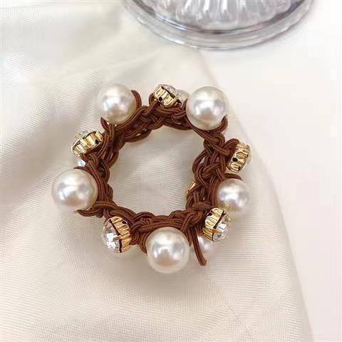 Elegant Pearl Hair Ring Horsetail Headwear