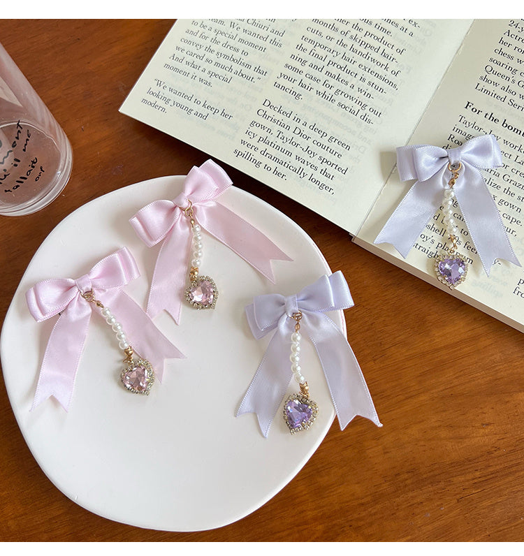 Double Bow Hair Pearl Pendant Pair Clip