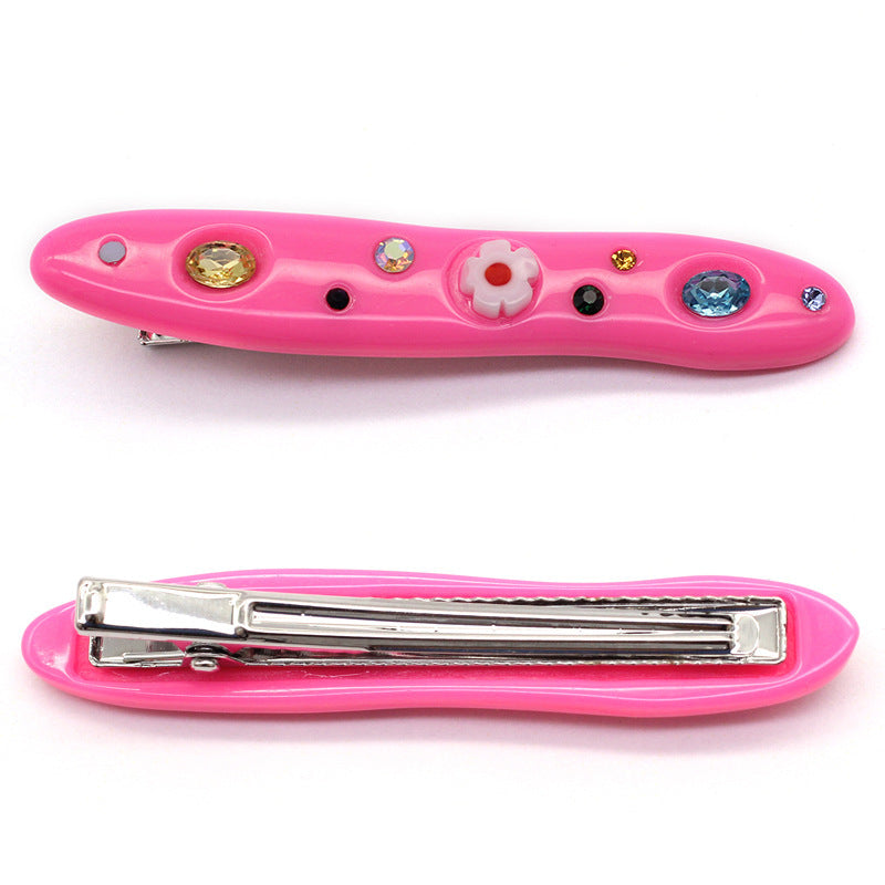 Women's Candy Color Resin Diamond Drop Oil Barrettes