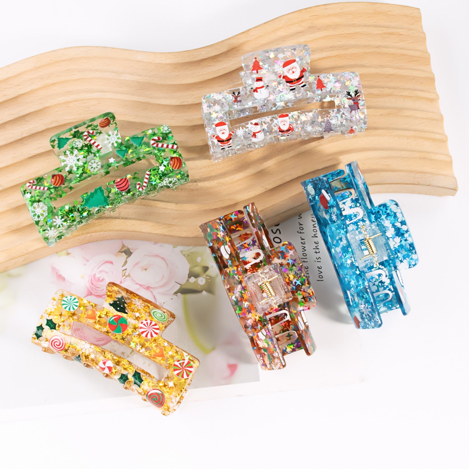 Five-pointed Star Sequin Acrylic Christmas Tree Barrettes