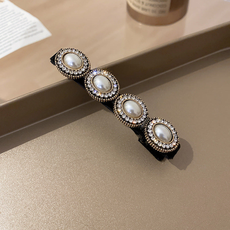 Retro Baroque Rhinestone Pearl Barrettes Female Word Clip Side Clip