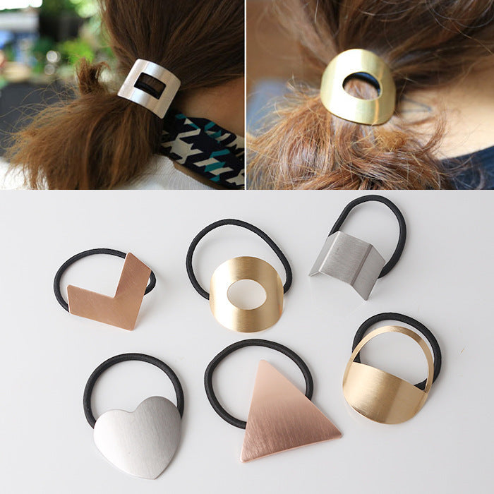 European And American Ins Cold Style Geometric Metal Brushed Hollow Hair Ring