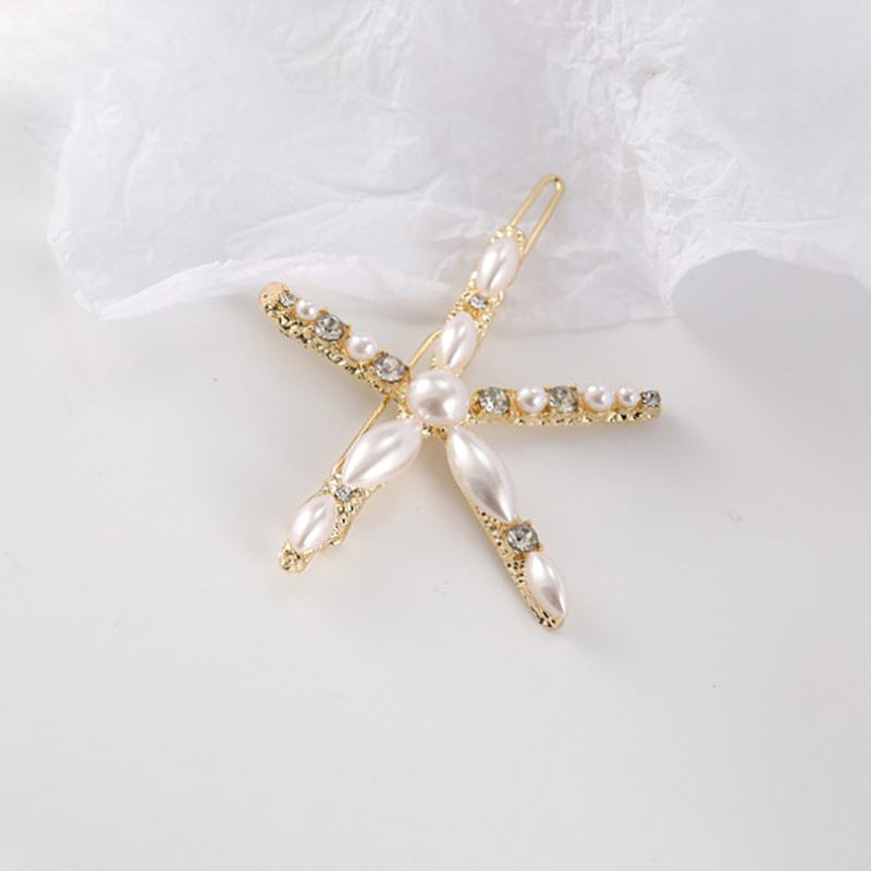Ins Ornament South Korea Dongdaemun Hair Accessory Girl Starfish Inlaid Pearl Rhinestone Barrettes