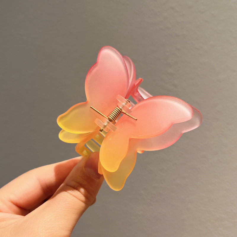 Gradient Color Double Butterfly Frosted Hair Clip