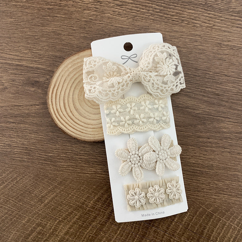 Fabric Lace Barrettes 4 Pack Baby Flower Headwear