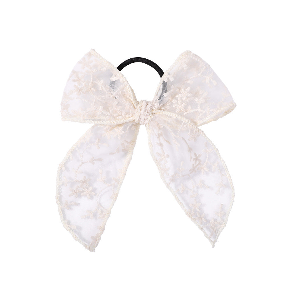 Embroidered Printed Bowknot Hair Ring Simple Lace Rubber Band Hair Rope Floral Dovetail Accessories