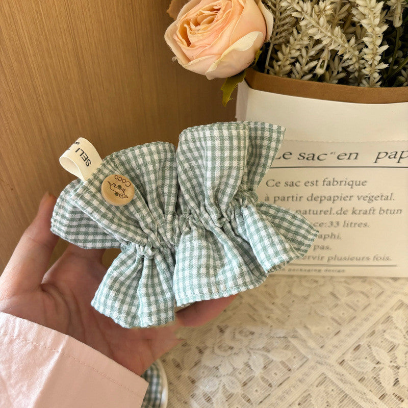 Green Plaid Classic Button Contrast Color Fabric Plaid Hand-made Large Intestine Hair Ring