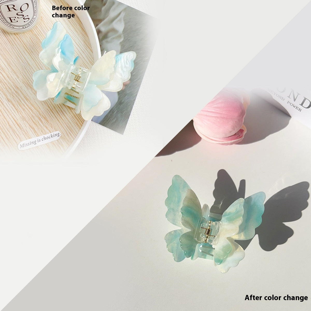 French High-end Double-layer Butterfly Color Hair Clip