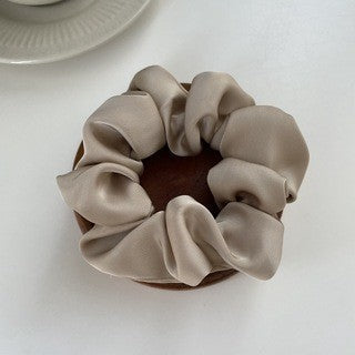 Cream Texture Silky Satin French Black Large Intestine Hair Ring