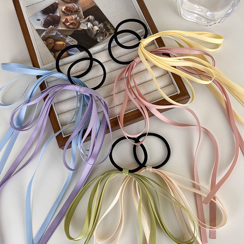 Simple Color Bow Headband Hair Band Tassel Hair Ring