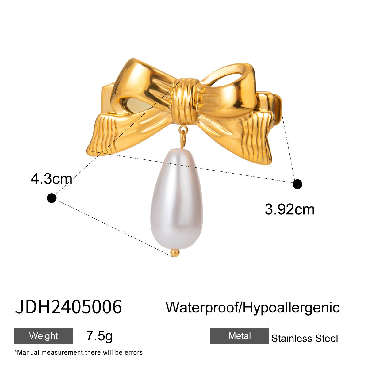 18K Gold Stainless Steel Double Bow Barrettes Women