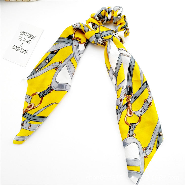 Retro Extra-long Silk Scarf Floating Ribbon Bow Hair Ring