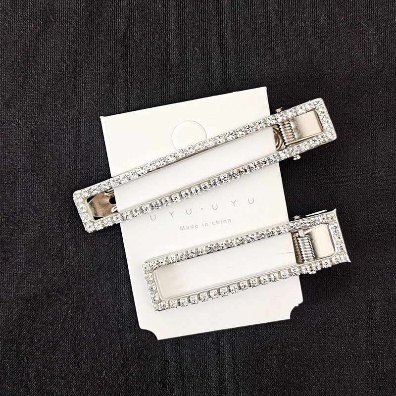 8cm Large Rectangular Metal Barrettes Rhinestone