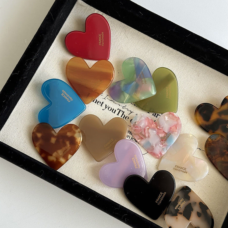 Purple Blue Milky White Black Green Heart Acrylic Barrettes