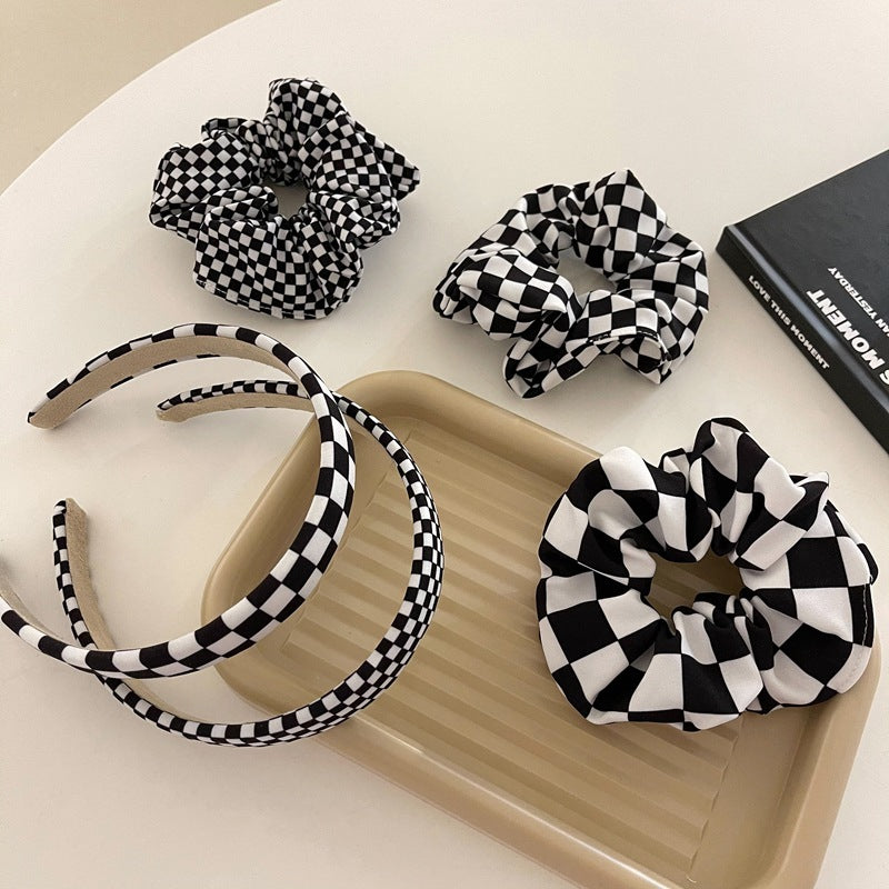 Modern Checkerboard Series Hair Accessories Black And White Lattice Large Intestine Ring
