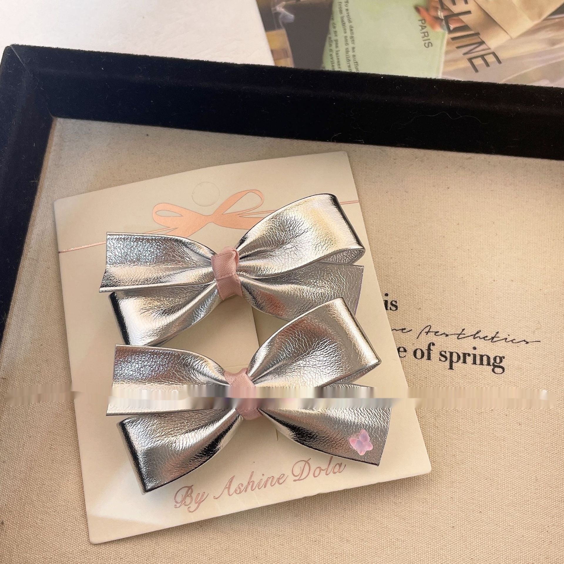 New Sweet Cool Silver Leather Bow Barrettes