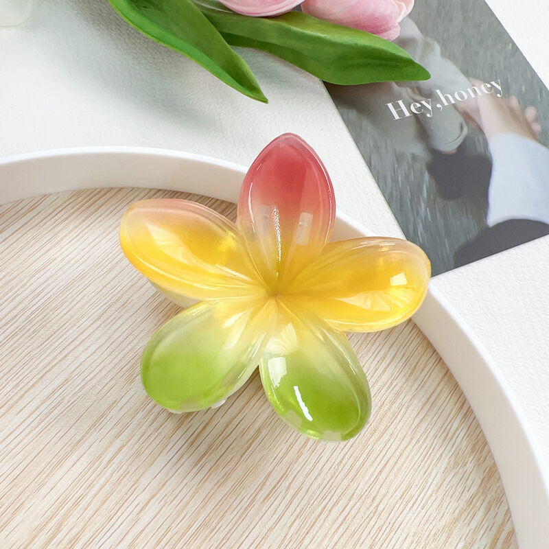 Rainbow Plumeria Rubra Barrettes Gradient Flower Barrettes