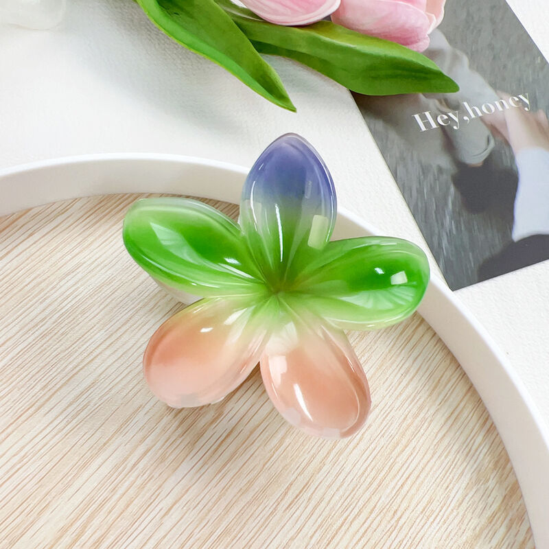 Rainbow Plumeria Rubra Barrettes Gradient Flower Barrettes