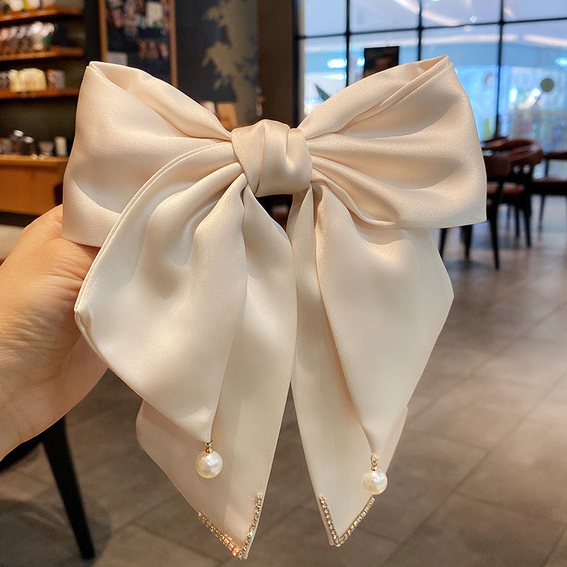 Bow Barrettes Long Pearl Spring Clip