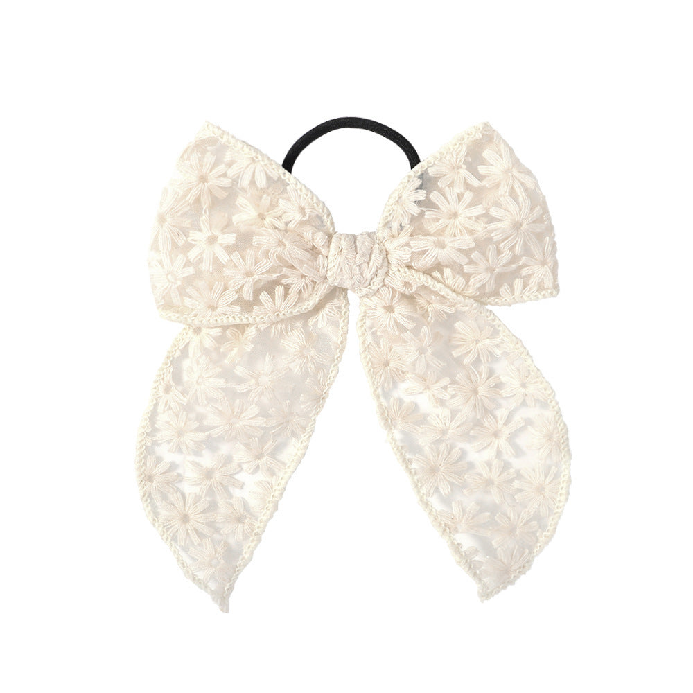 Embroidered Printed Bowknot Hair Ring Simple Lace Rubber Band Hair Rope Floral Dovetail Accessories