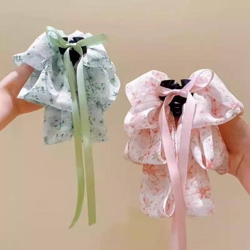 South Korea Sweet Bow Headdress Snow Yarn Back Head Barrettes