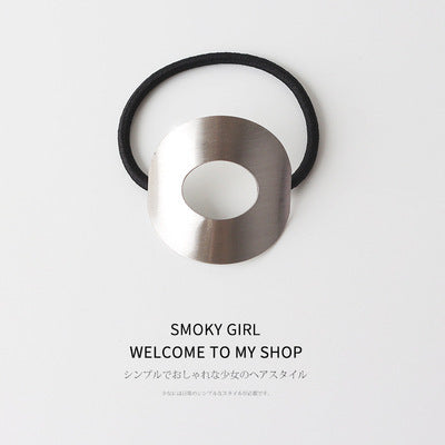 European And American Ins Cold Style Geometric Metal Brushed Hollow Hair Ring