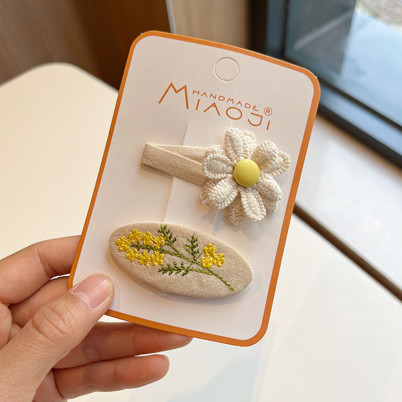 Lace Bow Press Clip Children's Pearl Embroidery Flower Barrettes Baby
