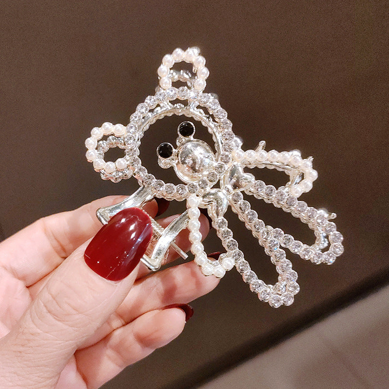 Temperament And Fully-jewelled Bear Large Grip Ponytail Hair Claw Girl Headdress Hairpin Shark Clip Korean Online Red Hair Ornament
