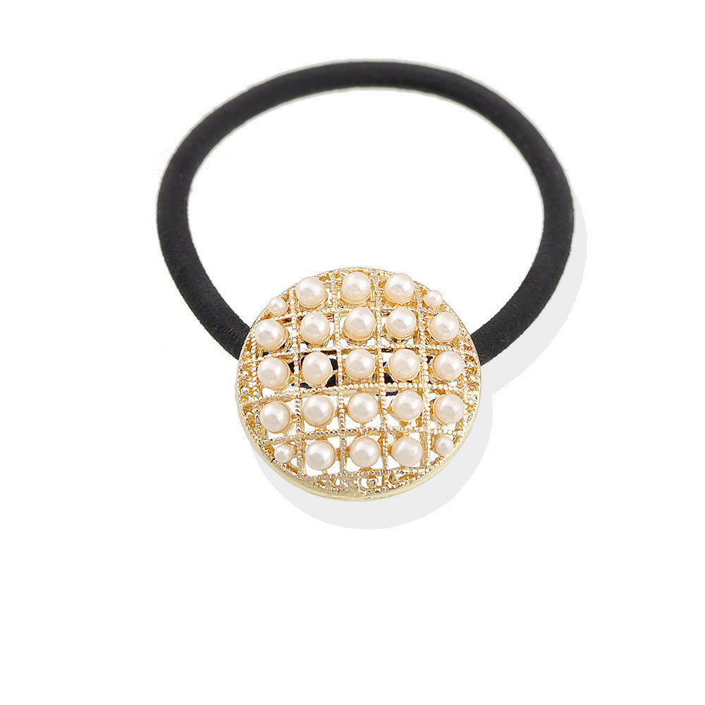 Elegance Retro Pearl Alloy Ponytail Hair String Ring Girl