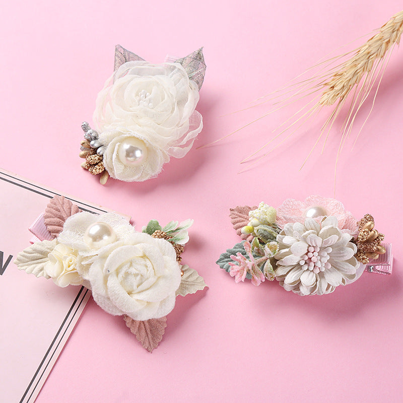 New Three-dimensional Flower Children's Pearl Hair Clip