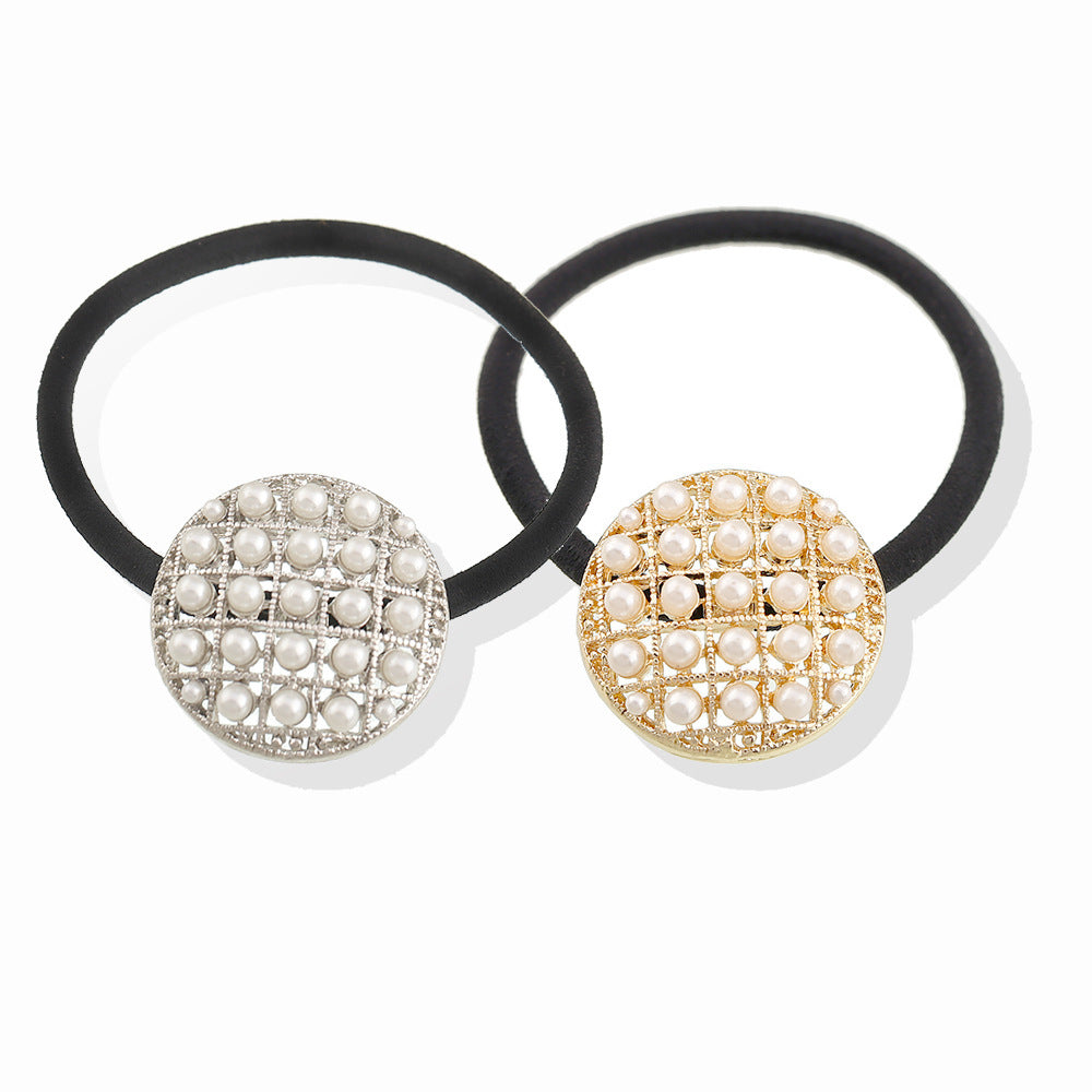 Elegance Retro Pearl Alloy Ponytail Hair String Ring Girl
