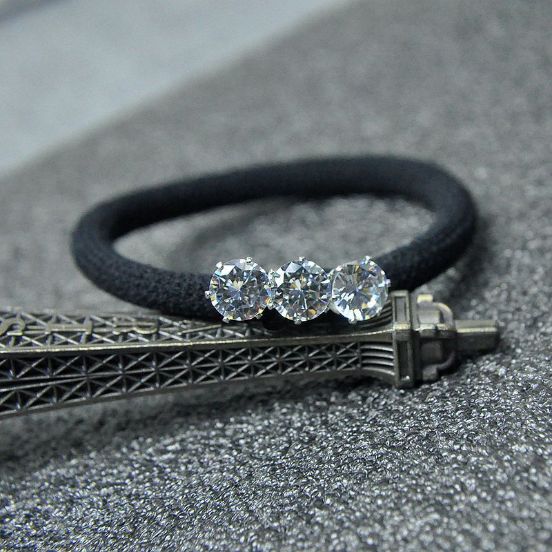 Korean Hair Accessories Zircon Rhinestone Black Hair Ring Hair Rope High Elastic Durable Rubber Band