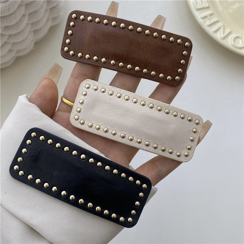 Beaded Leather Solid Color Square Simple Hair Clip