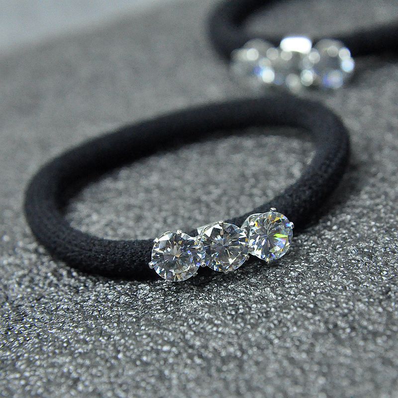 Korean Hair Accessories Zircon Rhinestone Black Hair Ring Hair Rope High Elastic Durable Rubber Band